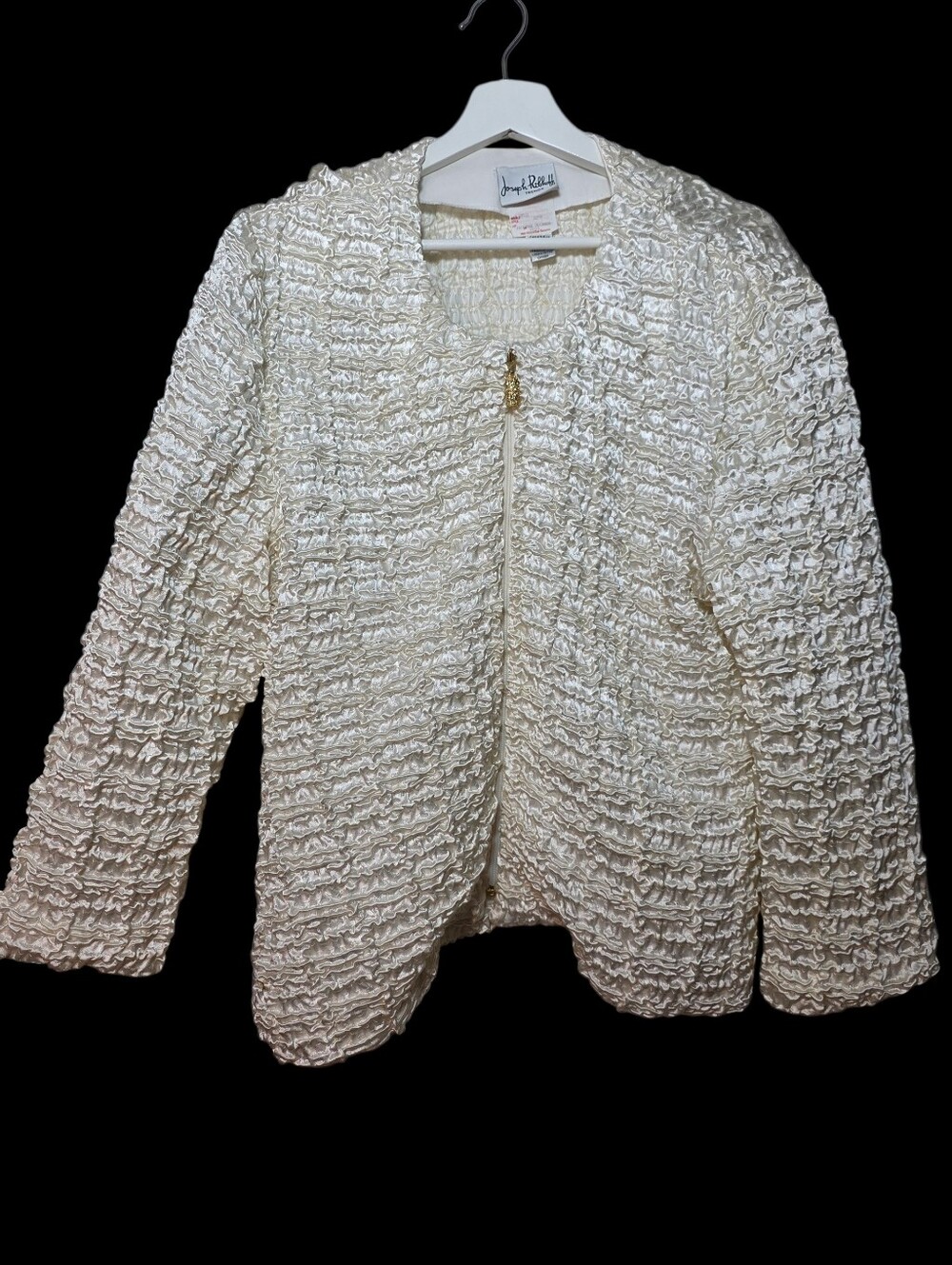 Joseph Ribkoff Cream Textured Open-Front Jacket 14 EUC